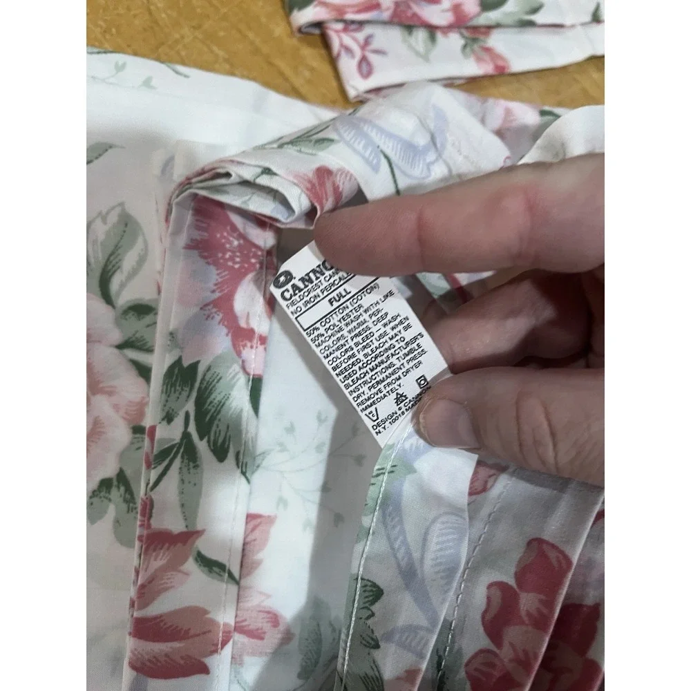 Vtg Cannon Cottagecore Full Sheet‎ Set Garden Country Rose Floral White Pink
